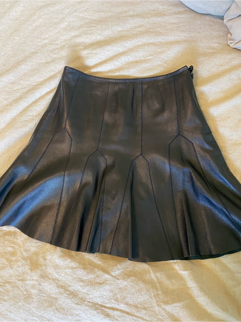 Black 100% Leather Flared Skirt